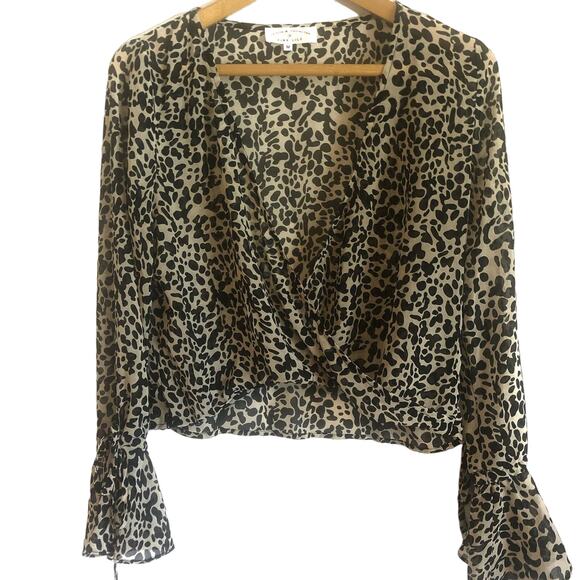 Caitlin M. Covington + Pink Lily sheer leopard top long sleeve elastic waist Med - Picture 1 of 5